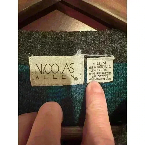 VTG Nicolas Allen Womens Size M Pattern Knit Pullover Sweater Gray Blue Crewneck - Picture 4 of 10